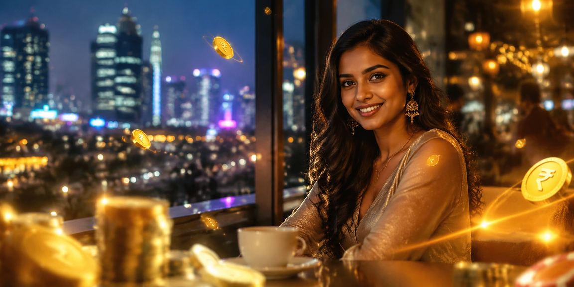 Bright casino entertainment scene in India with currency and chips