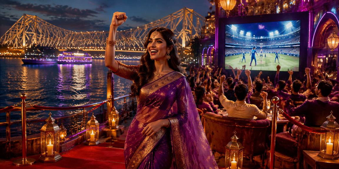 Betting fans in Kolkata watching cricket near Howrah Bridge